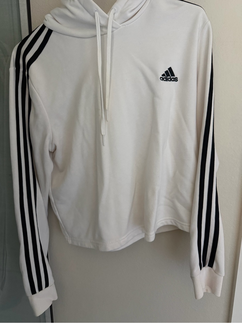adidas White Hoodie Sweater with Black Three-Stripes